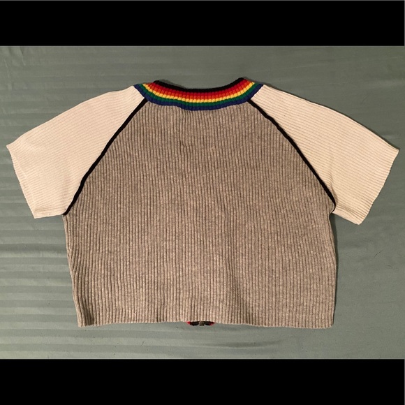 •UNIF• Zip Front Rainbow Trimmed Soft Ribbed Heather Crop Sweater Top 🌈🍭⛅️ - Picture 4 of 10